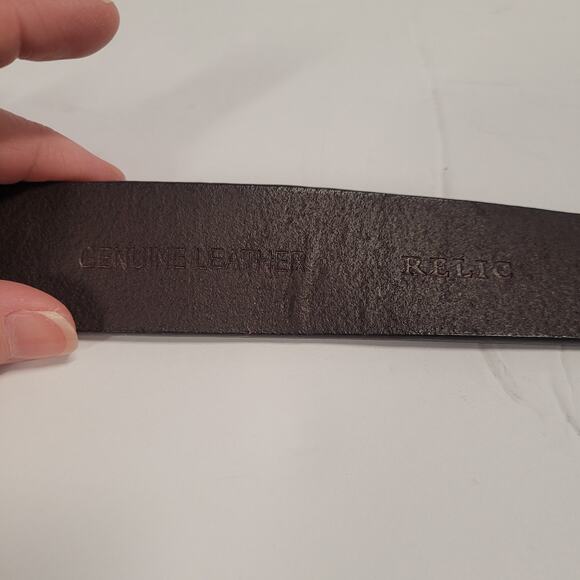 Relic Leather WMS Belt Brown Silver-tone Double Buckle 31" - 35" long Adjustable - Picture 5 of 8